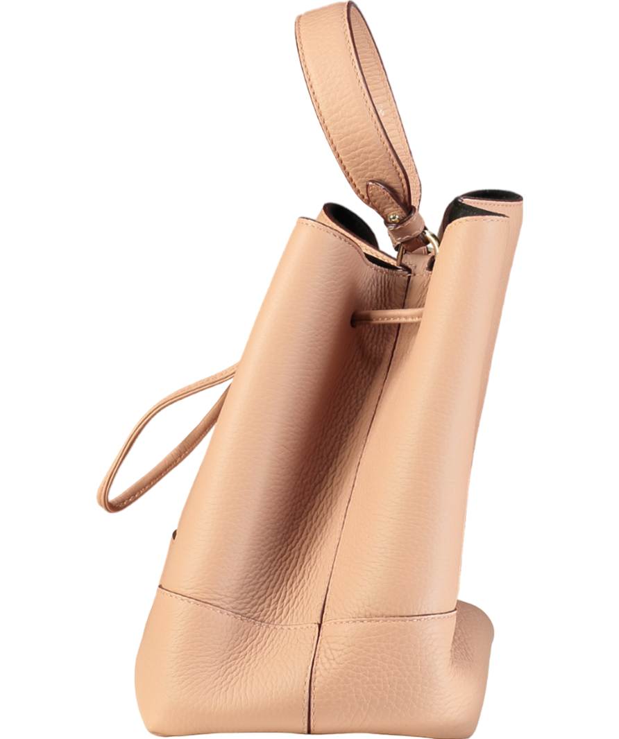 Strathberry Pink Lana Osette Midi Bucket Bag with detachable shoulder strap