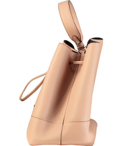 Strathberry Pink Lana Osette Midi Bucket Bag with detachable shoulder strap