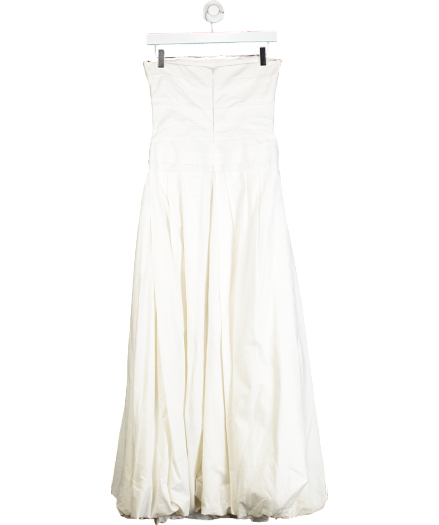 Khaite White Ingrid Ruched Cotton Bandeau Puffball Strapless Dress UK 8