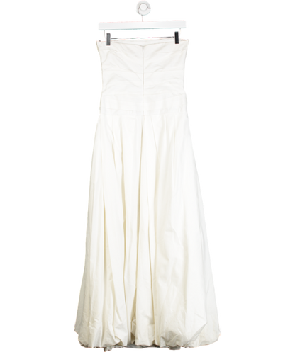 Khaite White Ingrid Ruched Cotton Bandeau Puffball Strapless Dress UK 8