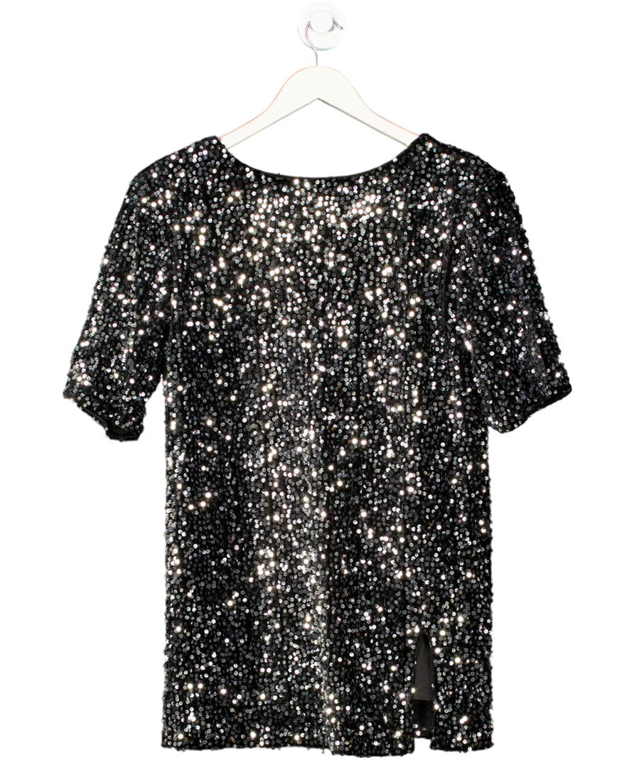 4th & Reckless Velvet Sequin Mini T-shirt Dress With Open Back In Black UK 6