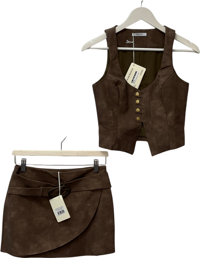 peppermayo Brown West District Pu Top & Skirt Set UK 8