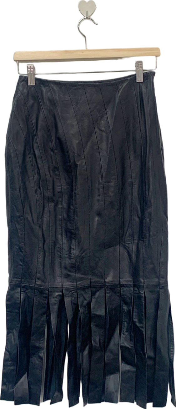 Karen Millen Black Leather Midi Skirt with Pleats UK 6