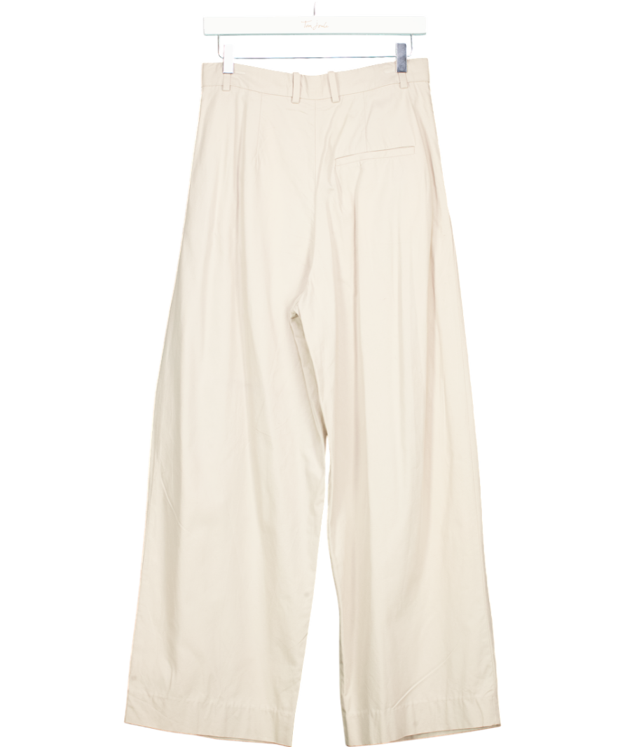 cos Beige Pleated Wide Leg Trousers UK 8