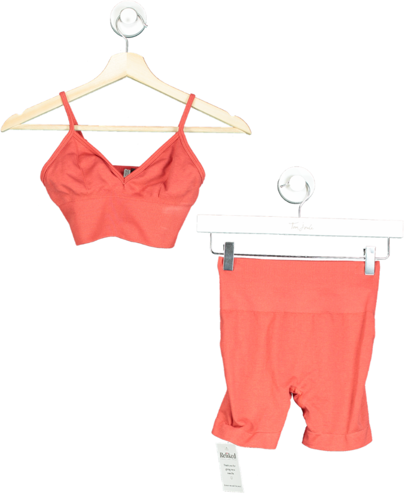 Bo&Tee Coral Seamless Ribbed Bralette and Shorts Set UK XS