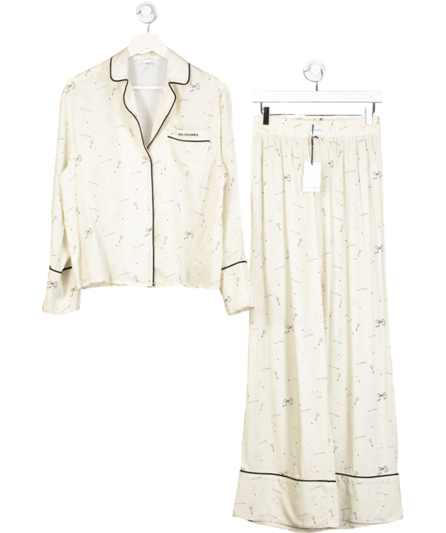 Six Stories Cream Limited Edition Long Sleeve Wide Leg Pyjama Set UK 8