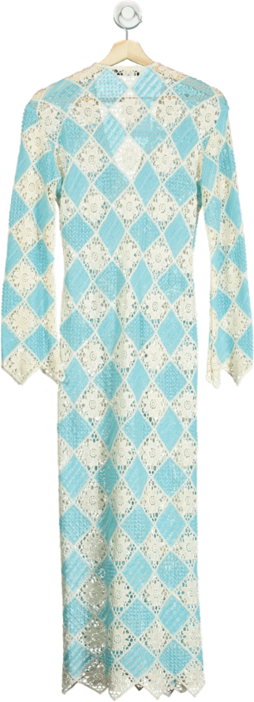 Zara Blue and White Crochet Maxi Dress UK S