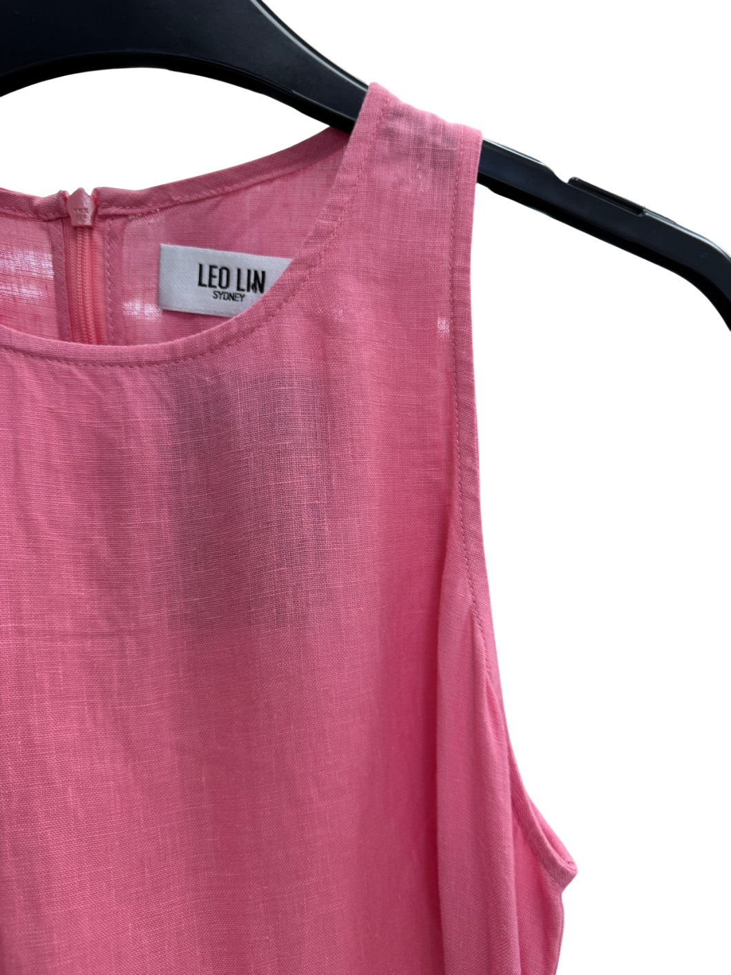 Leo Lin Pink Belted Linen Maxi Dress UK 6