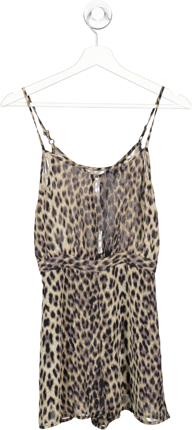 Topshop Brown Sheer Leopard Print Playsuit UK 6