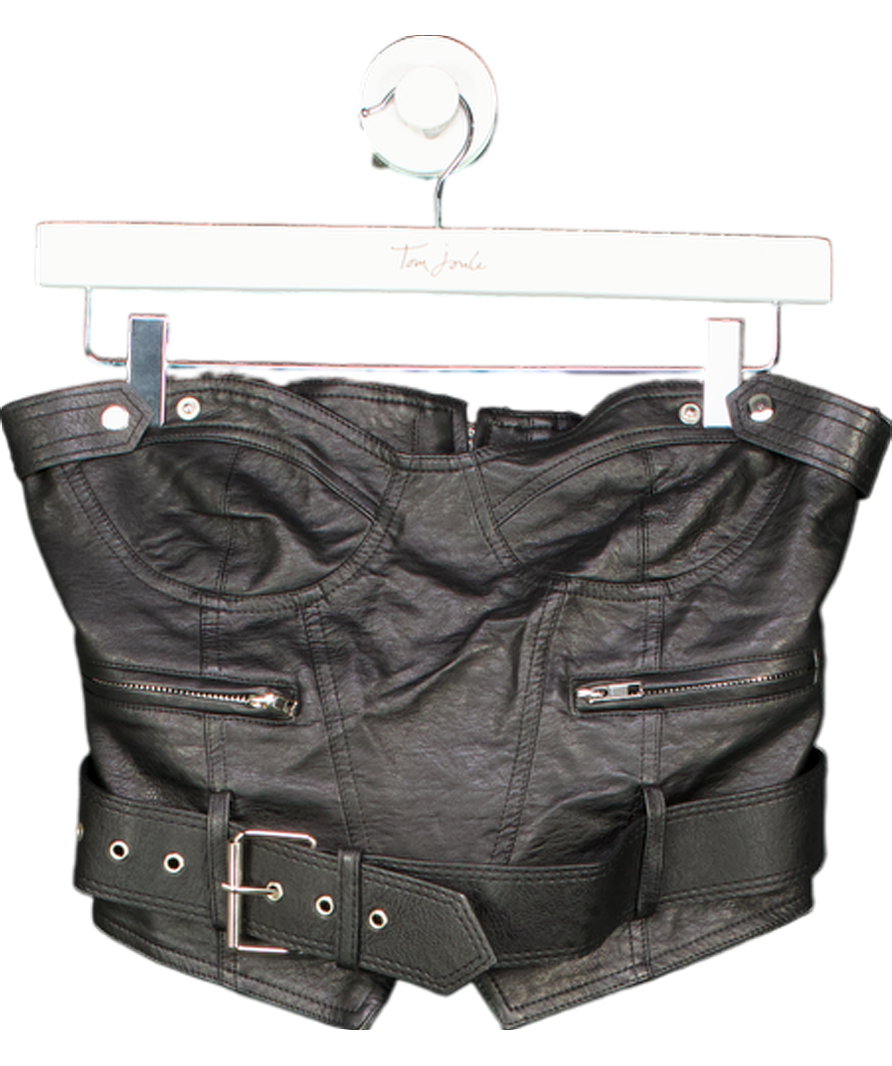Lioness Black Faux Leather Belted Corset Top UK S