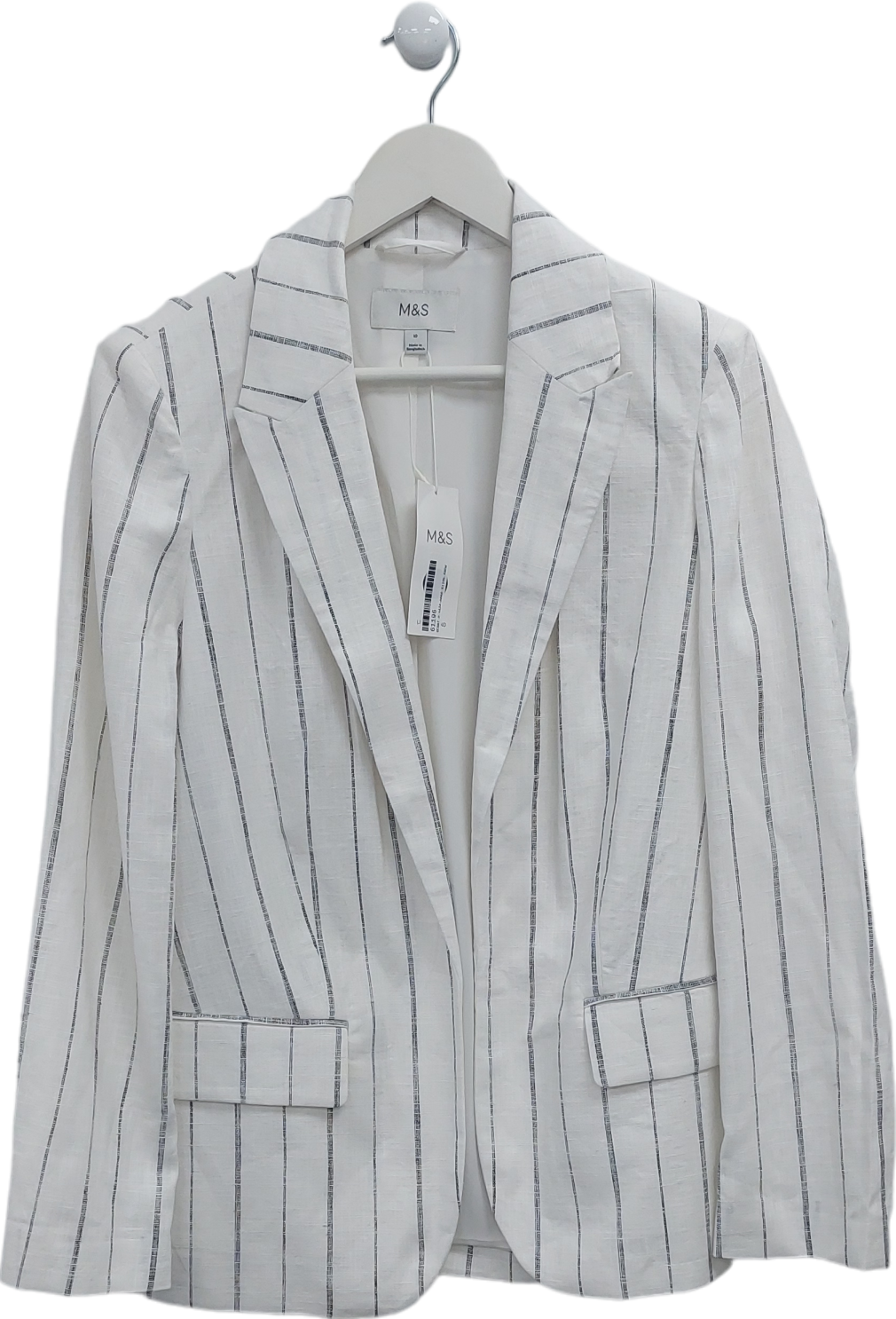 M&S White Linen Rich Striped Blazer UK 10