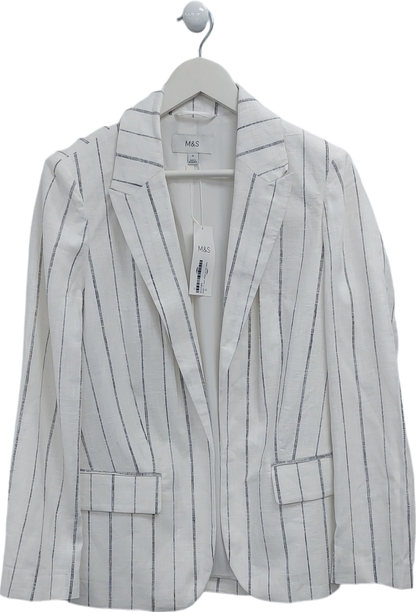 M&S White Linen Rich Striped Blazer UK 10