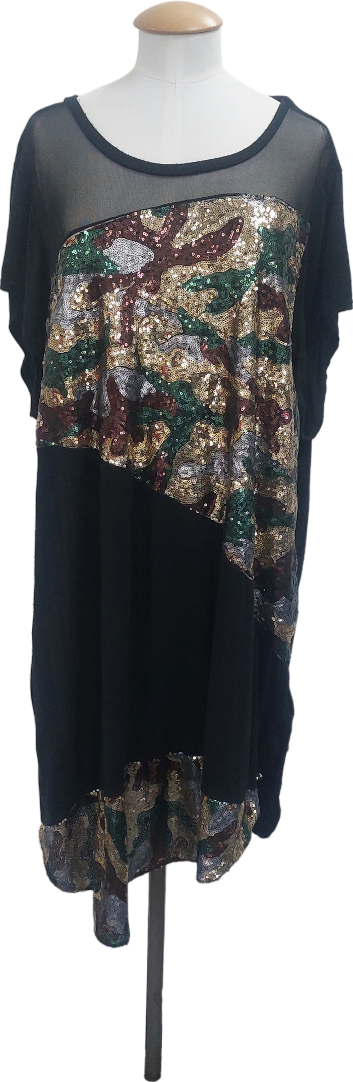 Yours Black Camo Sequin Tunic Top UK 22