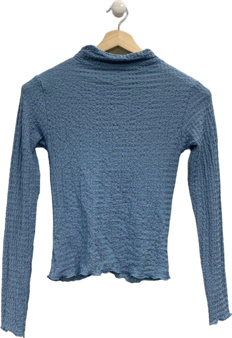 River Island Blue Sienna Long-Sleeve Textured Top UK 8