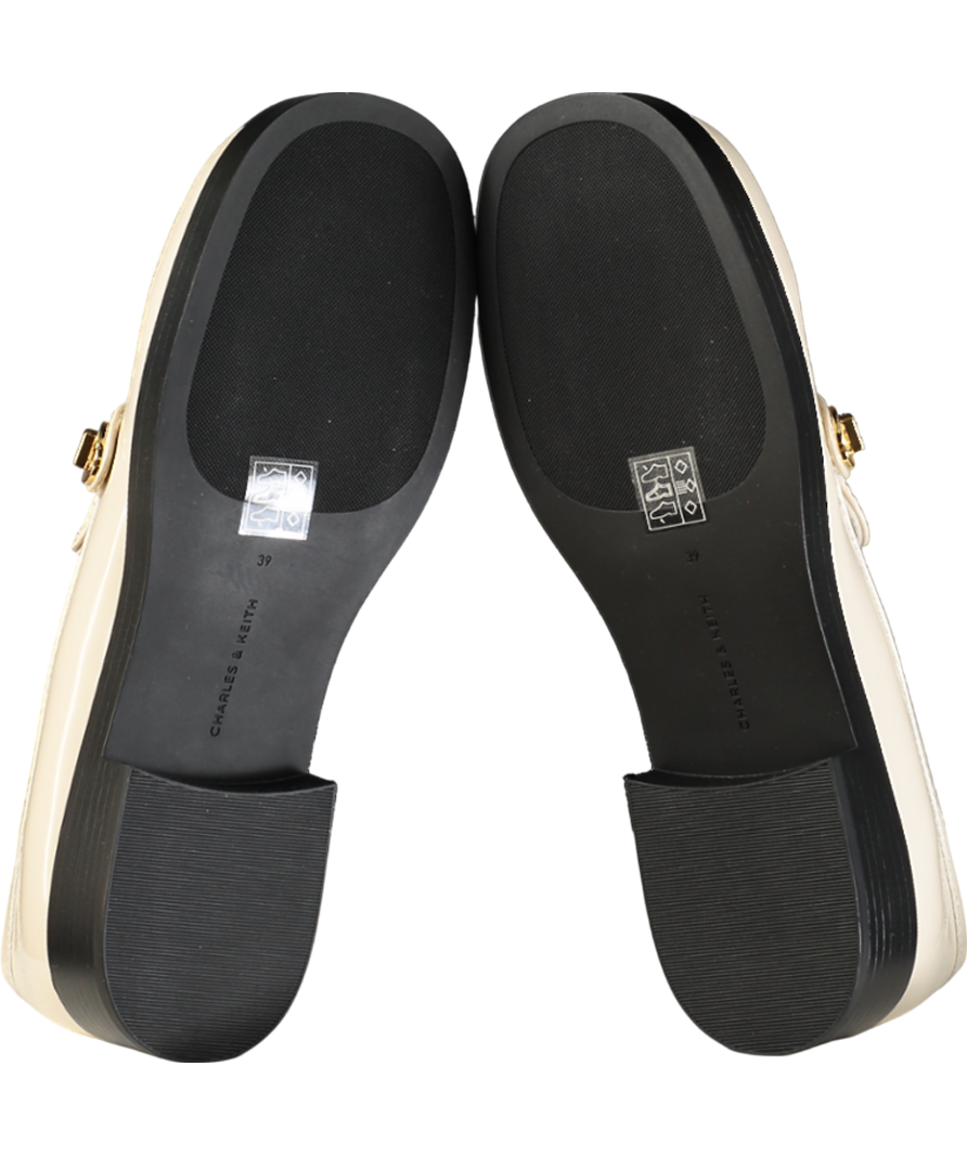 Charles & Keith Cream Hettie Metallic Buckle Strap Loafers UK 6 EU 39 👠