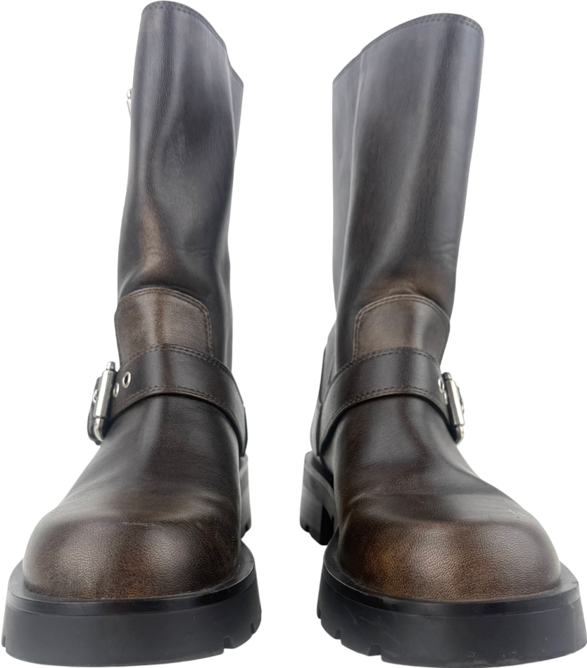 ZARA Brown Leather Biker Buckle Boots UK 5 EU 38 👠