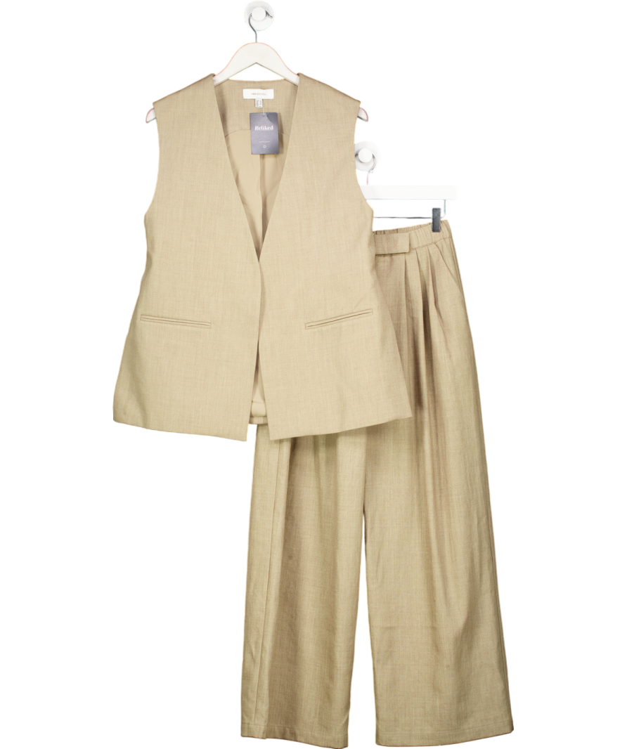 H&M Beige Editions Premium Linen Waistcoat And Pleat Fron Trouser Set UK XS
