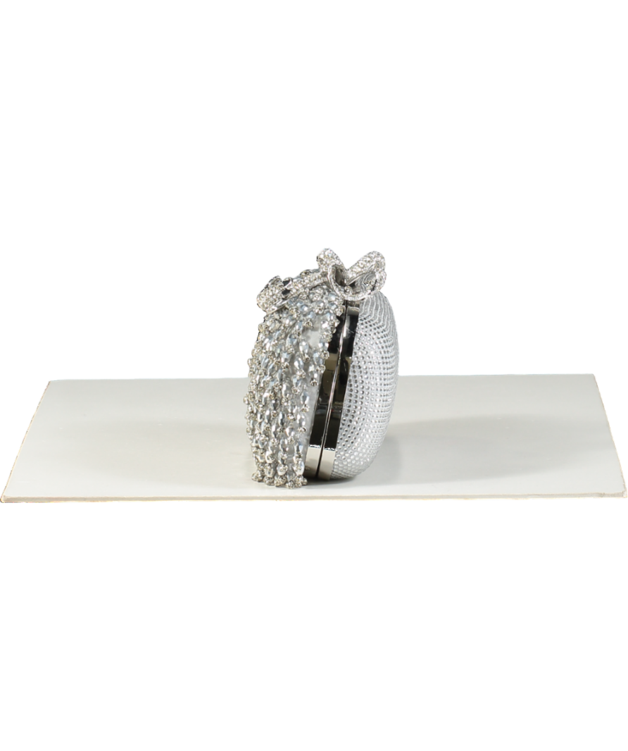 Self-Portrait Metallic Beaded Crystal Bow Topped Box Clutch