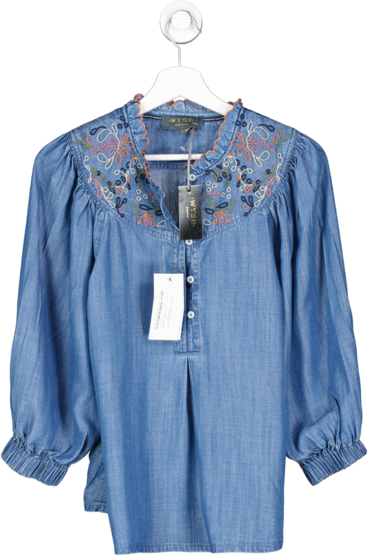 wyse london Blue Emily Embroidered Blouse - Chambray UK 8