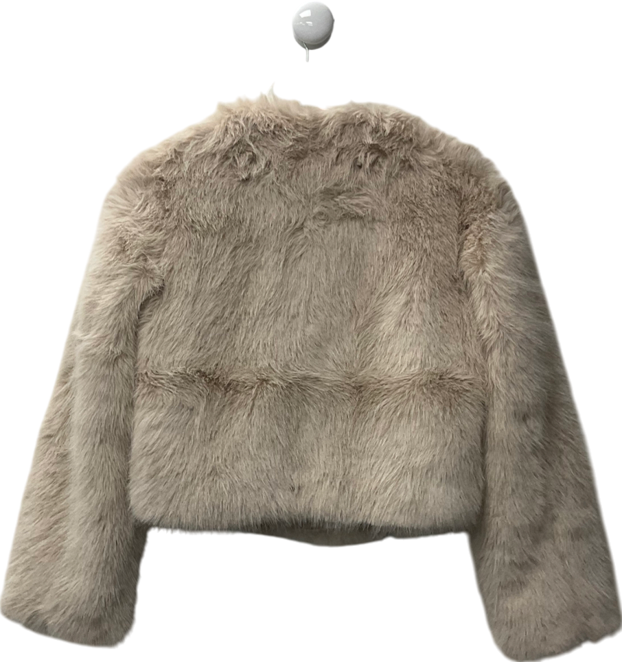 4th & Reckless Cream Beige Faux Fur Cropped Jacket- Reysha UK 8