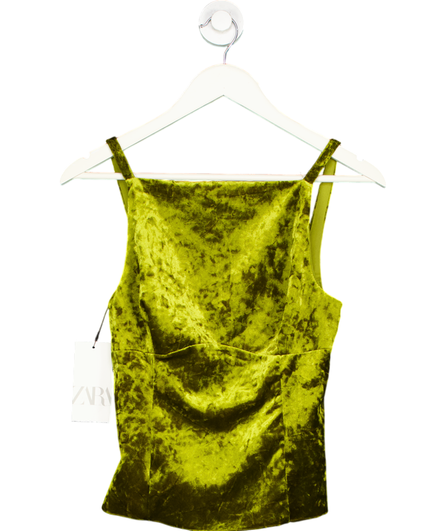 ZARA Olive Green Velvet Top With Bows UK M