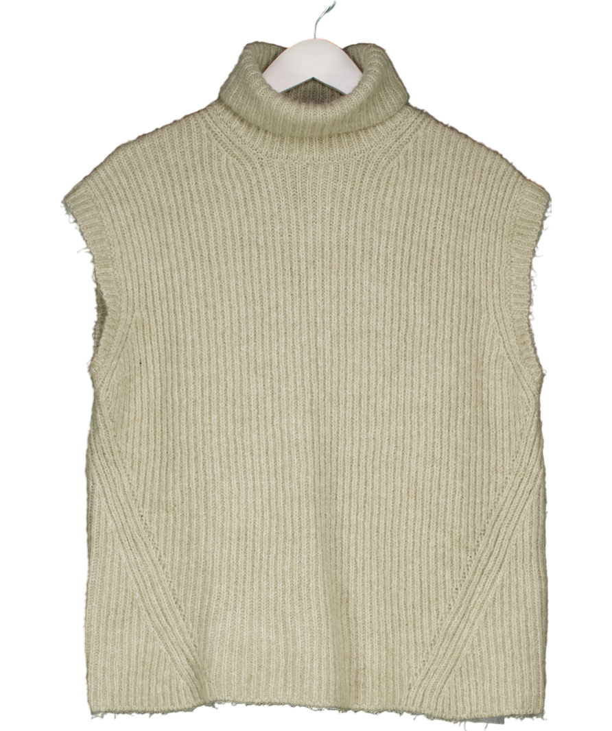 ZARA Beige Open Back Sleeveless Turtleneck Sweater UK M