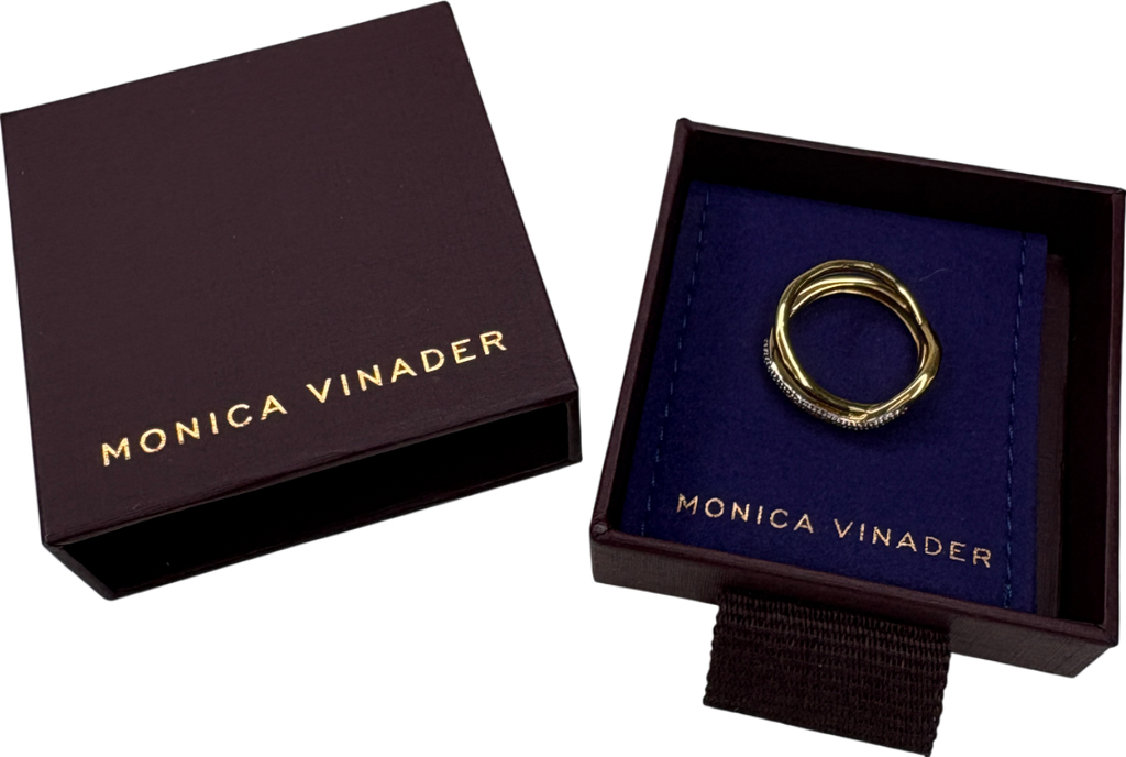 Monica Vinader Riva 18k Gold Vermeil Diamond Pre-stacked Ring SIZE L