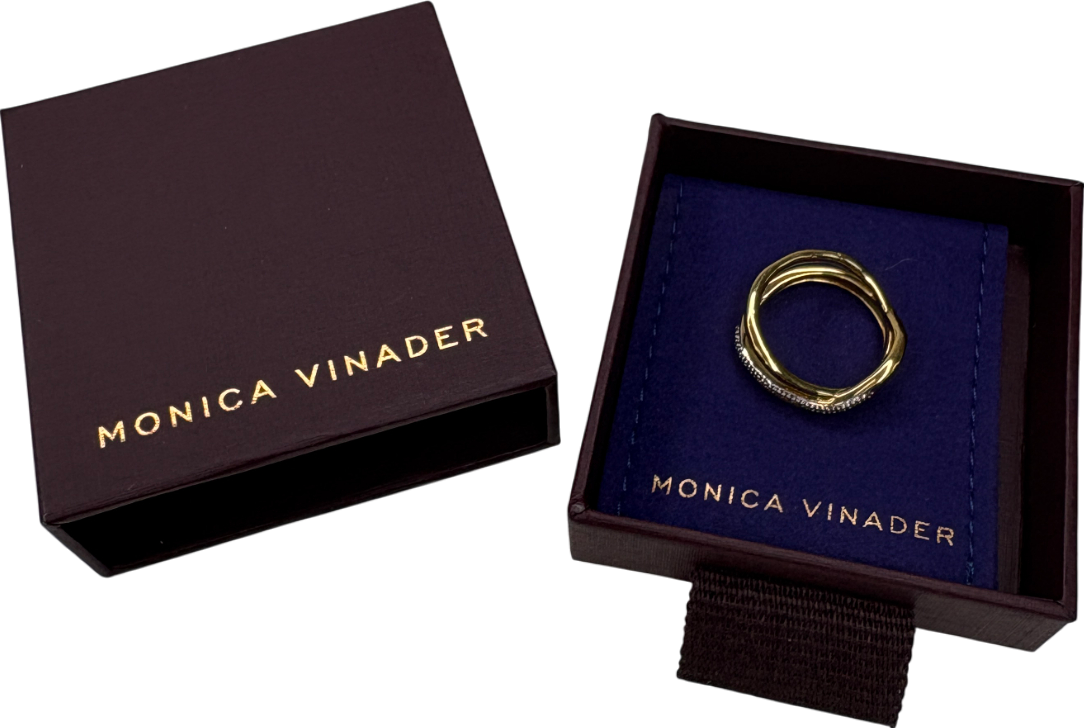 Monica Vinader Riva 18k Gold Vermeil Diamond Pre-stacked Ring SIZE L