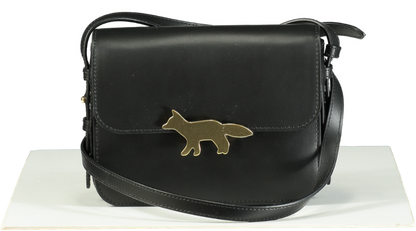 Maison Kitsuné Black Leather Eddie Fox Clasp Crossbody Bag