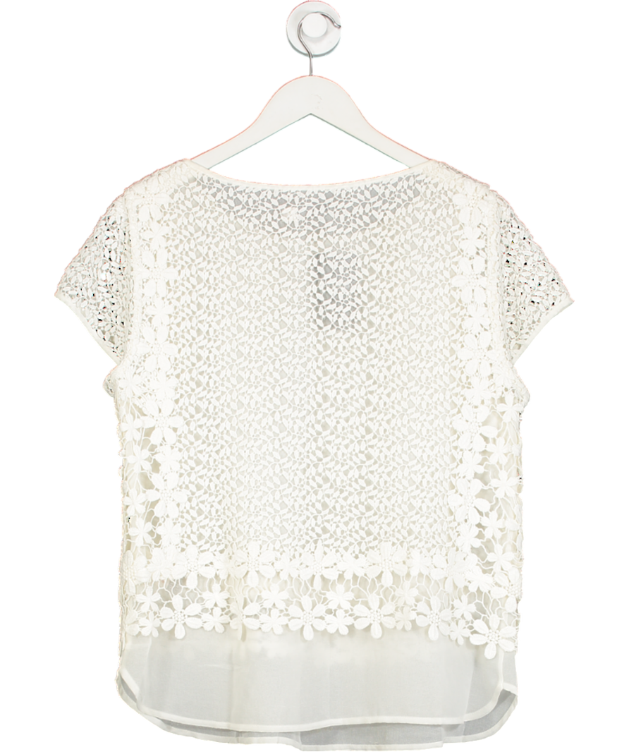 Mint Velvet Cream Double Layer Crochet Lace And Chiffon Blouse UK 14