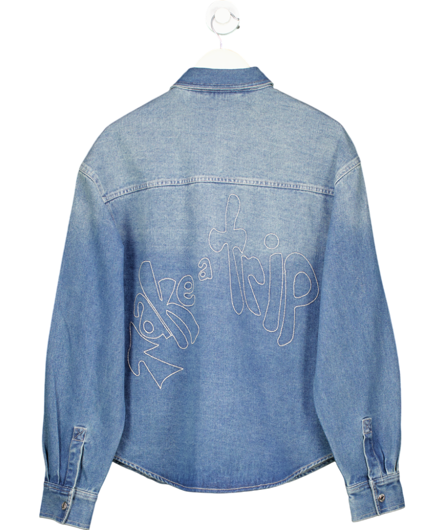 HOUSE OF SUNNY Blue Denim Take A Trip Topstitch Shirt UK S