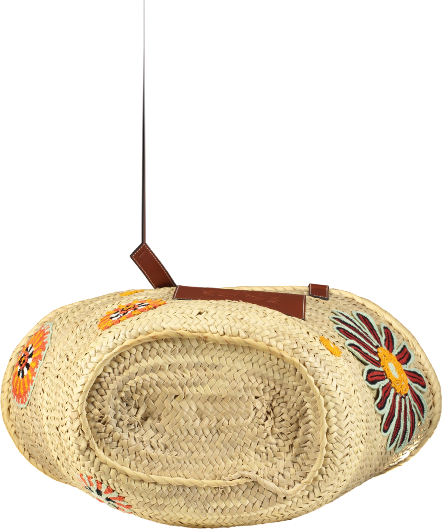 LOEWE Grande basket Tote Bag In Rafia Ricamata Floreale