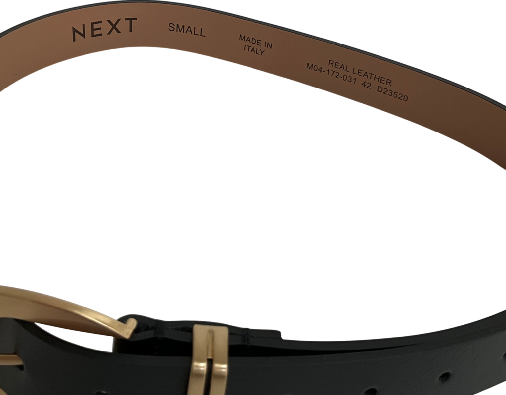 Next Black Black/gold Premium Made In Italy Regular Leather Belt UK S