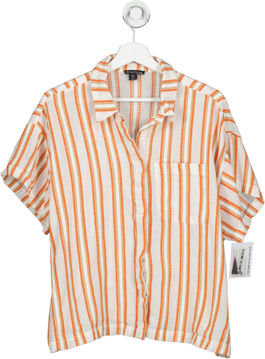 PrettyLittleThing Orange Textured Linen Look Stripe Oversized Boxy Shirt UK 8