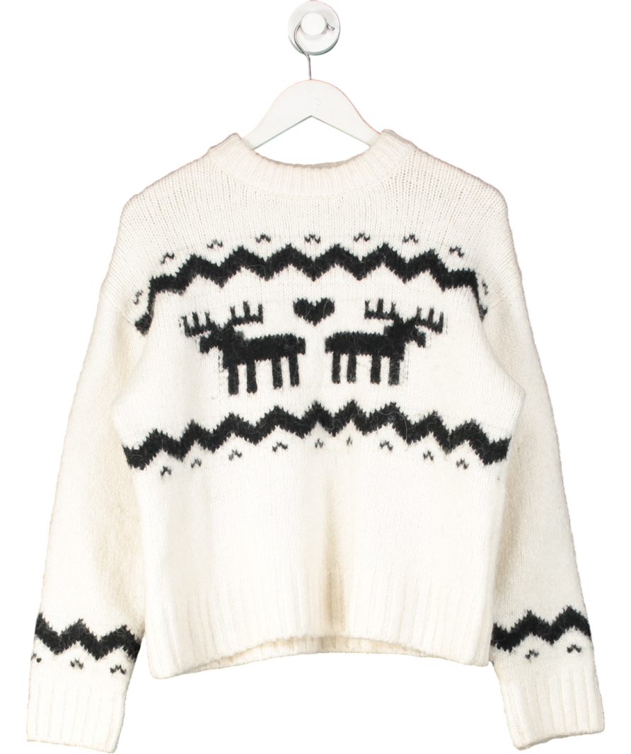 H&M White Jacquard Knit Jumper UK S