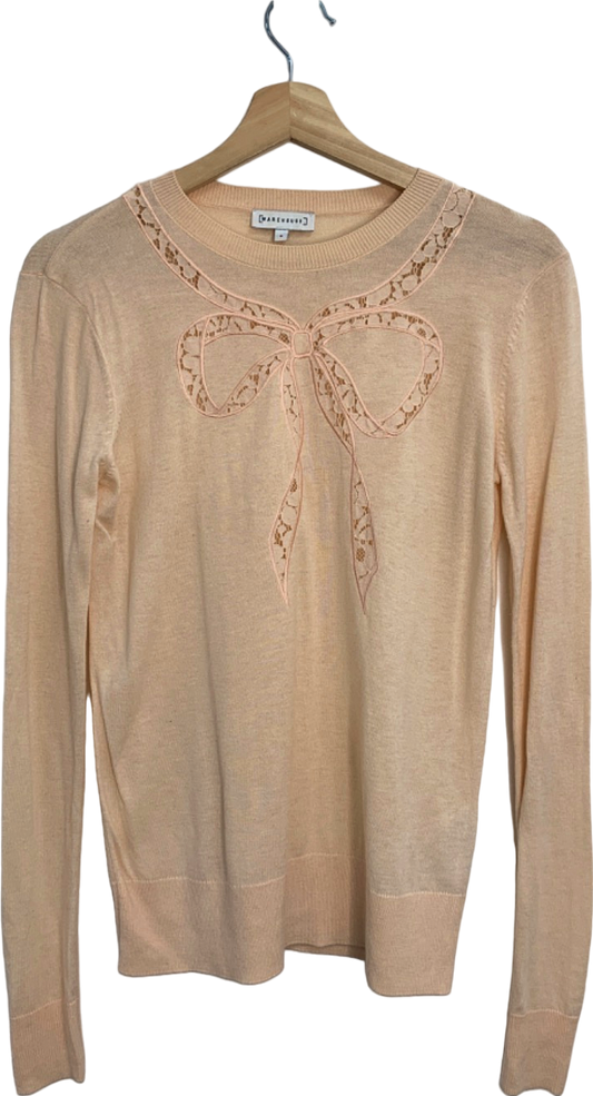 Warehouse Beige Lace Bow Detail Jumper UK 8