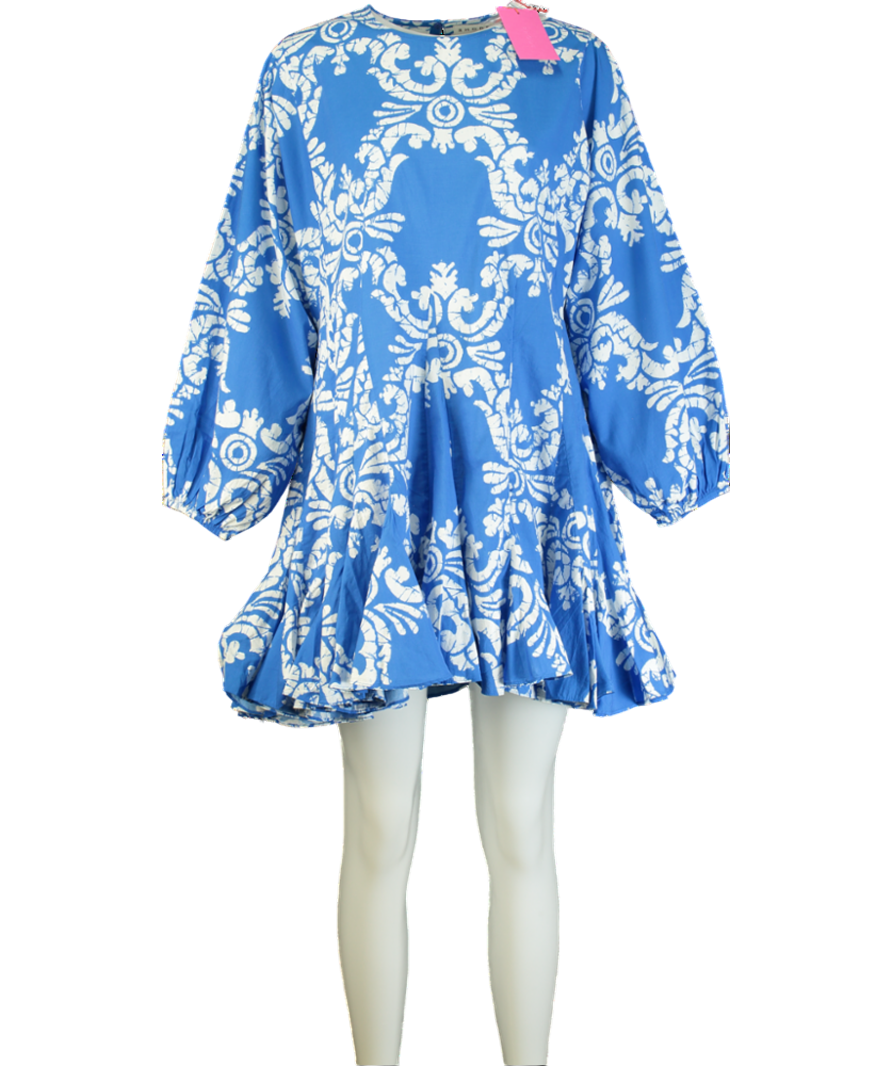 Rhode Resort Blue Ella Dress with braided belt - Batik Grid UK M