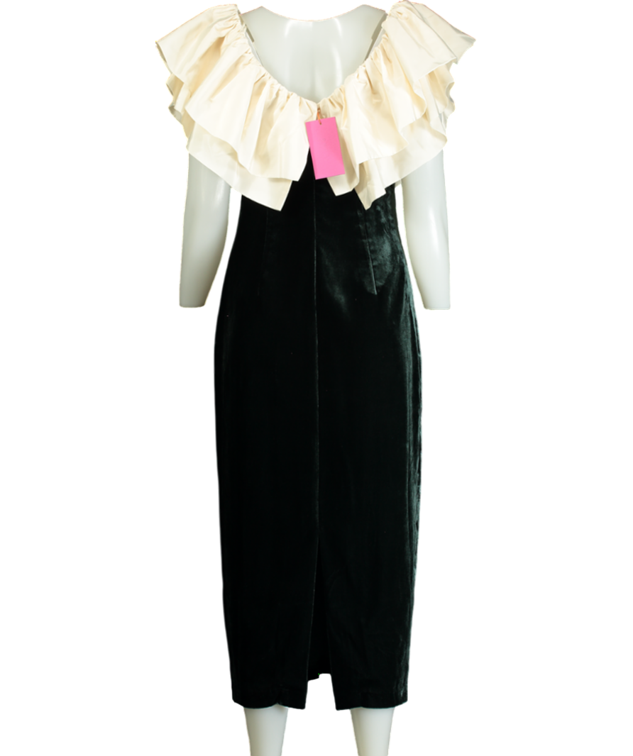 Rhode Resort Green Velvet Satin Ruffle Midi Dress UK 10