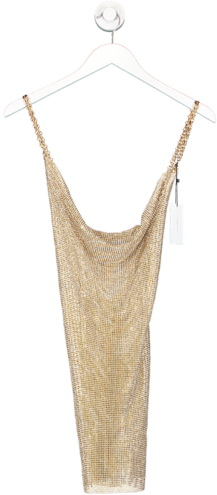 Karen Millen Metallic Diamante Chain Mail Cowl Side Split Mini Dress UK S/M