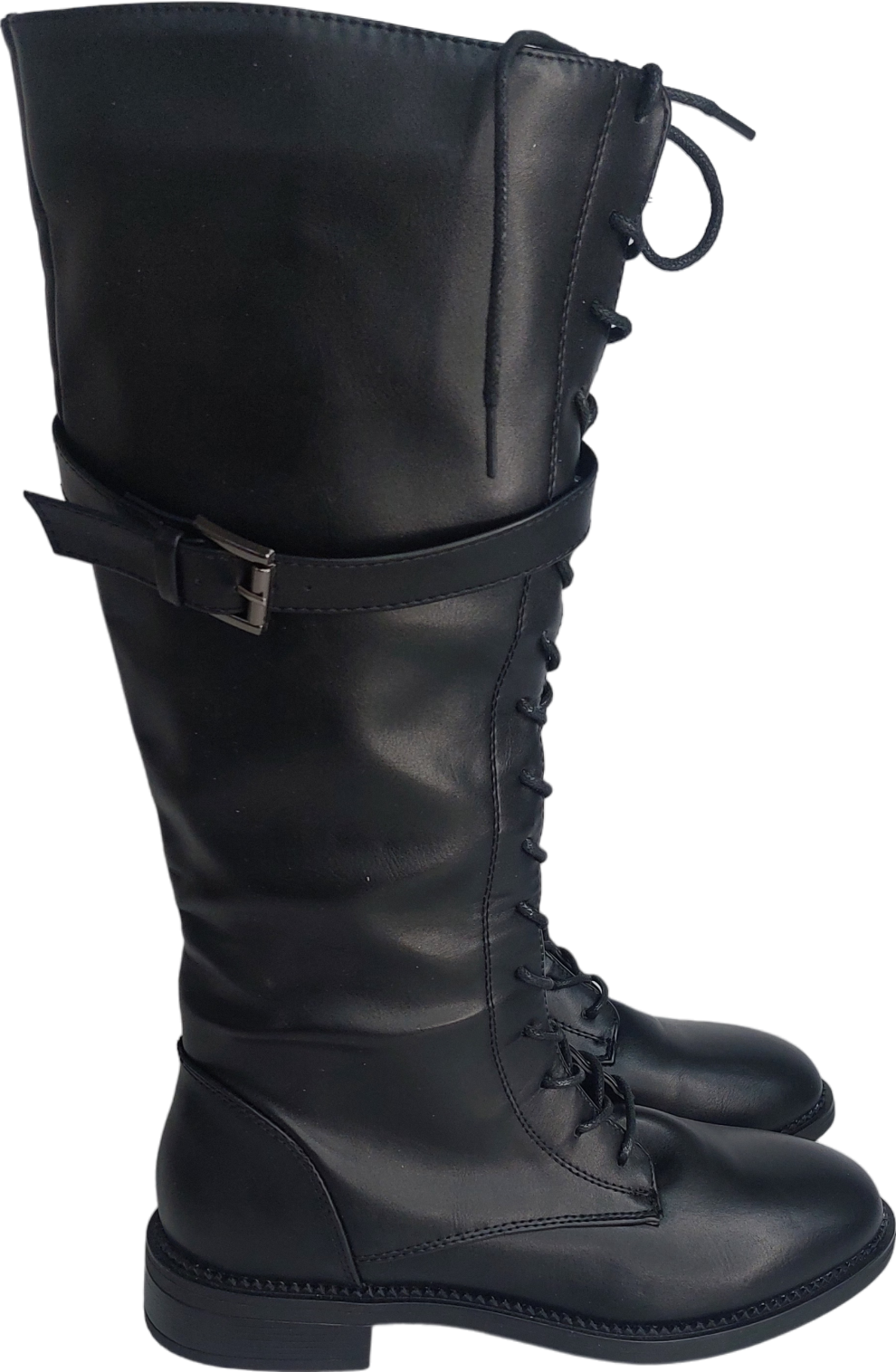 Nasty Gal Black Knee High Boots With Buckle Detail UK 4 EU 37 👠