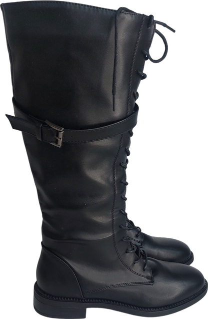 Nasty Gal Black Knee High Boots With Buckle Detail UK 4 EU 37 👠