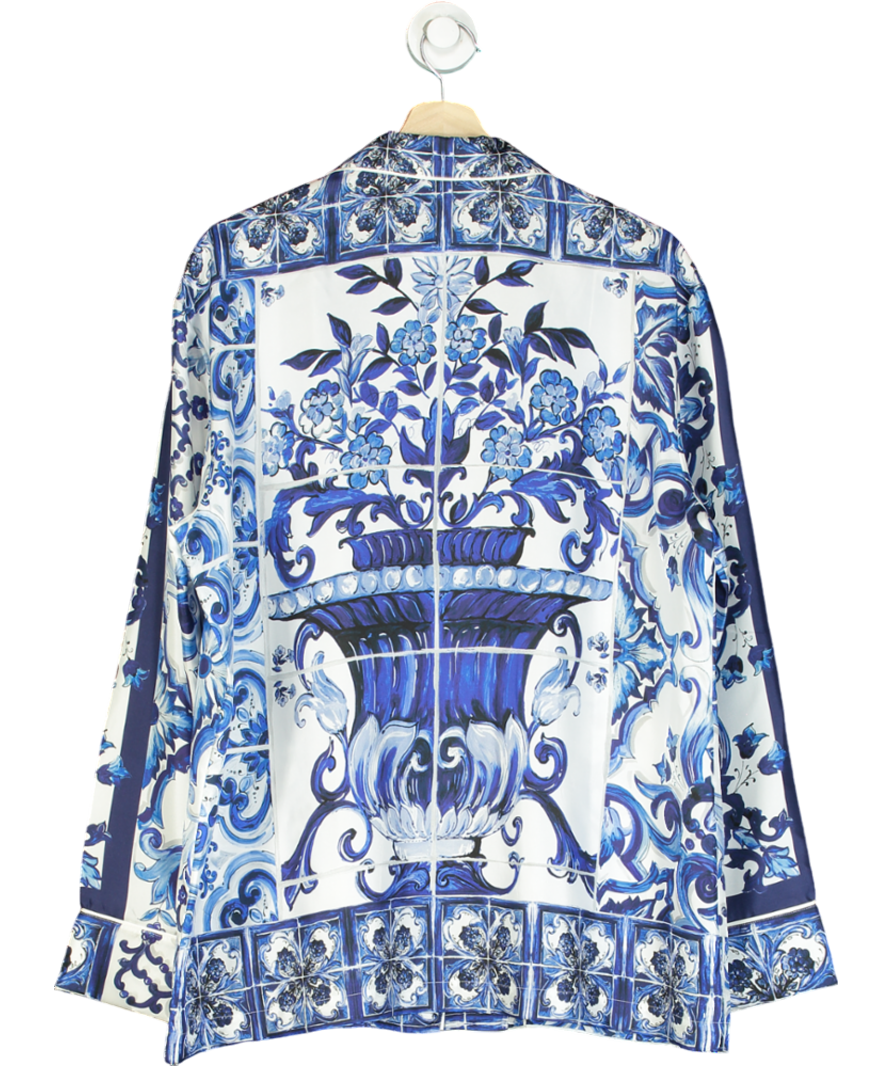 Dolce & Gabbana Blue Majorca Print Double Breasted Silk Shirt SZ 46 UK XL