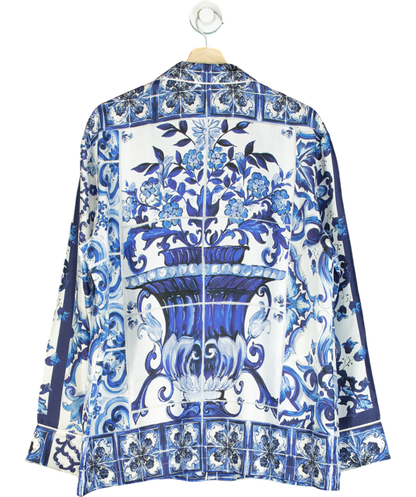 Dolce & Gabbana Blue Majorca Print Double Breasted Silk Shirt UK S