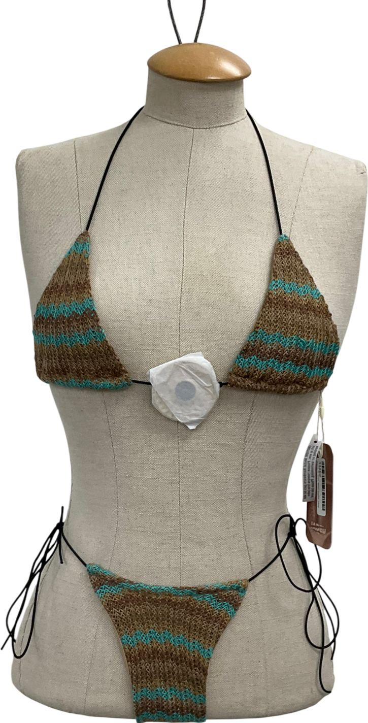 Jaded London Brown Allure Striped Knit Micro Triangle Bikini Top & Allure Striped Knit Micro Bikini Bottoms UK S/M