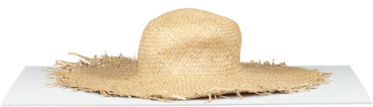Beige Natural Straw Hat With Fringed Edge One Size
