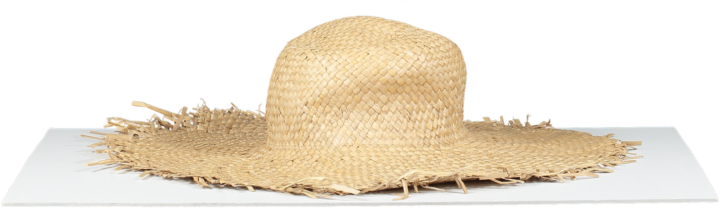 Beige Natural Straw Hat With Fringed Edge One Size