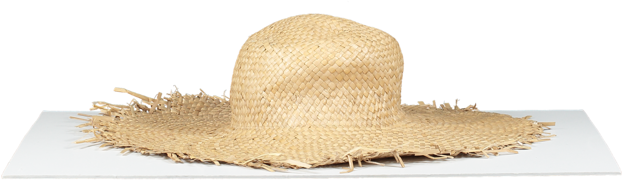 Beige Natural Straw Hat With Fringed Edge One Size