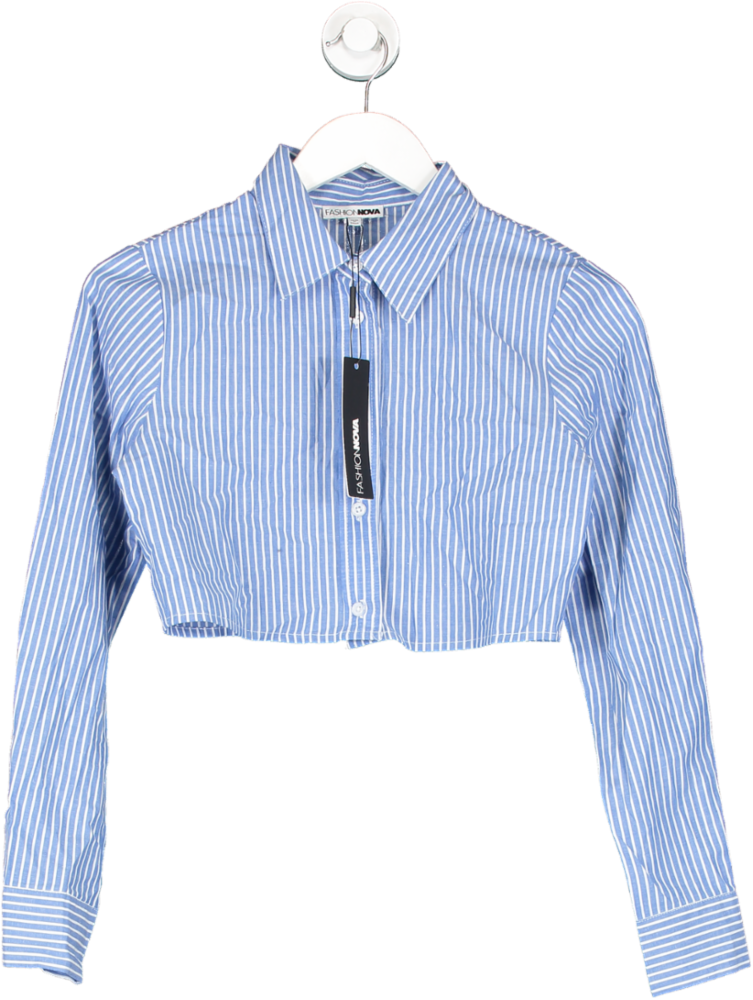 Fashion Nova Blue Ultimate Best Striped Shirt UK XS