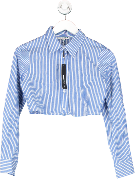 Fashion Nova Blue Ultimate Best Striped Shirt UK XS