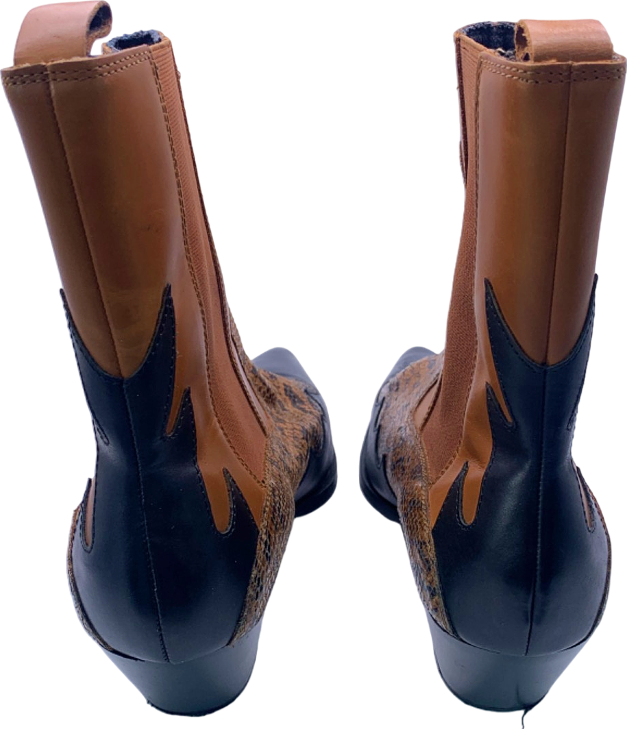 Brown and Black Snake Print Cowboy Boots UK 9